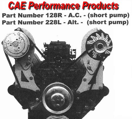 High mount LHS alternator bracket - short water pump. Very versatile system. Will work with most induction systems. Bolts to the top of the head and top water pump bolt holes.