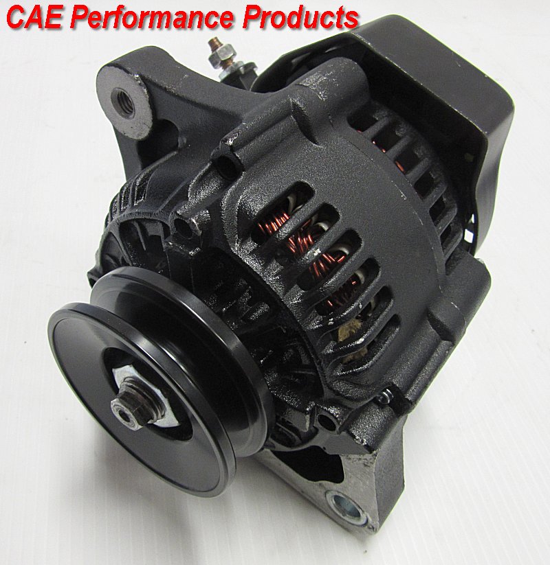 Universal Mini Alternator 12Volt 80Amp - 100mm diameter housing - Internal Fan and single wire connection. Black Anodised Finish