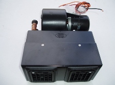 These compact heater units are heater core and fan all in one. They are very simple to install with only three wires for the fan and two pipes for the heater core. The fan is two speed and the unit has two outlets with adjustable vents. Measurements- 200m