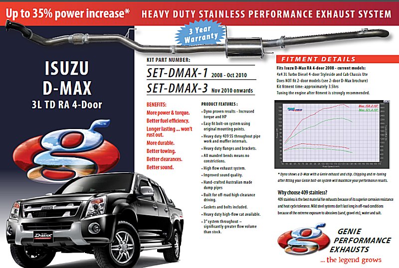 ISUZU D-MAX 3L TD RA 4-Door Turbo Diesel 4X4 NOV 2010 onwards 409 Stainless Steel