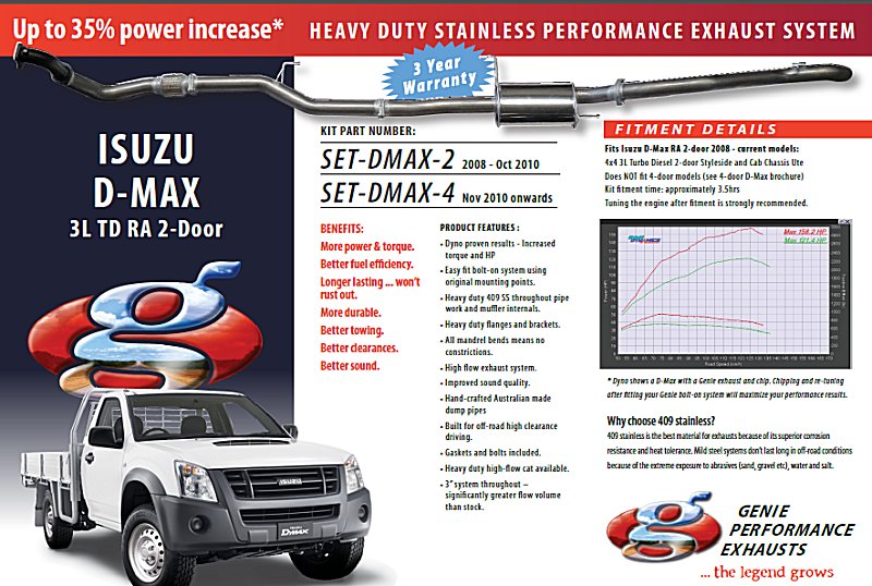 ISUZU D-MAX 3L TD RA 2-Door Turbo Diesel 4X4 2008-OCT 2010 409 Stainless Steel
