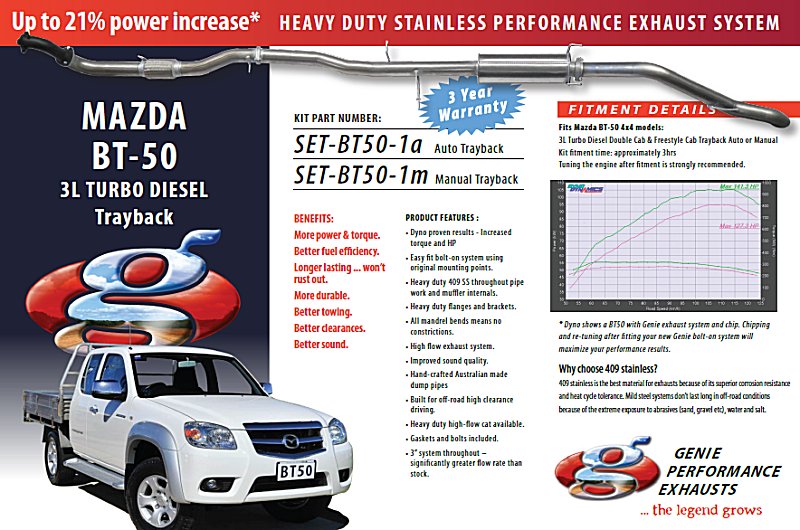 MADZA BT-50 3L Turbo Diesel Manual 4X4 2-Door Extra Cab & Trayback 409 Stainless Steel