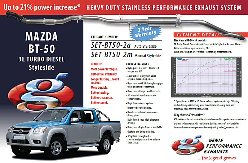 MADZA BT-50 3L Turbo Diesel Auto 4X4 4-Door Double Cab & Styleside 409 Stainless Steel