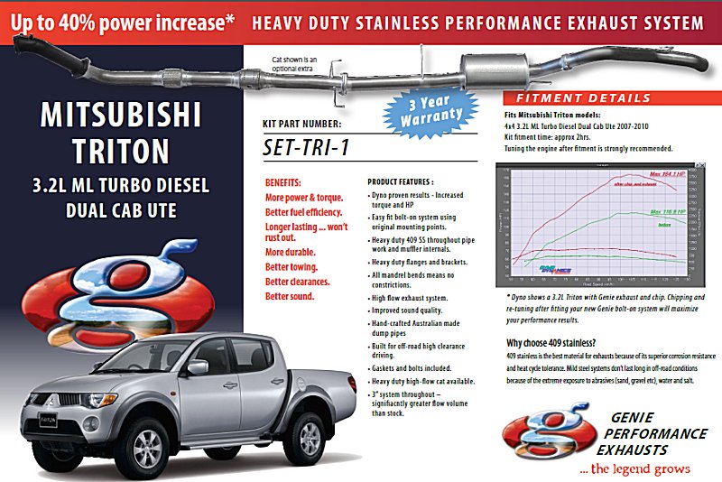 MITSUBISHI TRITON 3.2L ML Turbo Diesel Dual Cab Ute 4X4 2007-2010 409 Stainless Steel