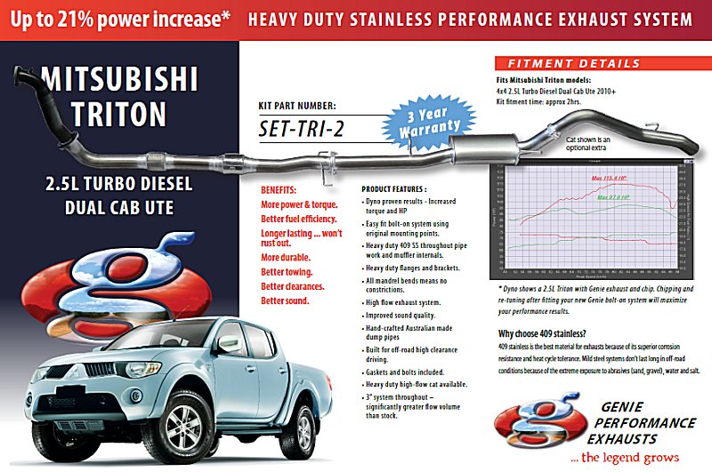 MITSUBISHI TRITON 2.5L Turbo Diesel Dual Cab Ute 4X4 2010+ 409 Stainless Steel