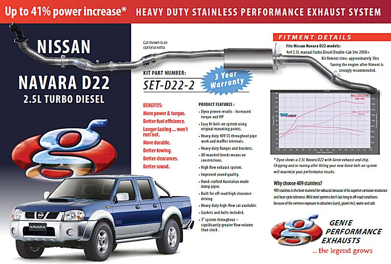 NISSAN NAVARA D22 2.5L Turbo Diesel 4X4 Double-Cab Ute 2008+ 409 Stainless Steel