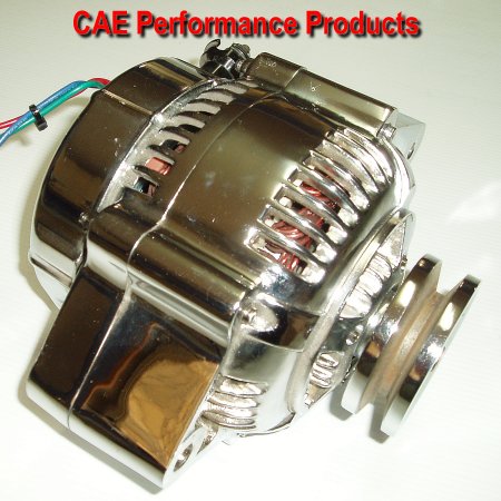 Chrome Nippon Denso Internal fan type - 80 Amp. Suits all Chev & Ford applications. Ideal for Street Rods and Race Cars where space is restricted. Available in Vee belt or Serpentine drive pulley.