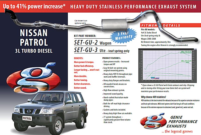 NISSAN PATROL GU 3L Turdo Diesel 4X4 Ute (Leaf Spring only) 2000-2008 409 Stainless Steel