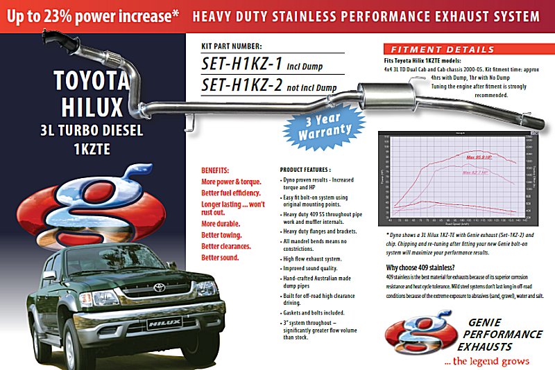 TOYOTA HILUX 1KZTE 3L Turbo Diesel 4X4 Dual Cab and Cab chassis 2000-2005 (Dump pipe not includes) 409 Stainless Steel