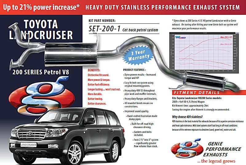 TOYOTA LANDCRUISER 200 SERIES Petrol 4.7L V8 Wagon 4X4 NOV 2009+ (Cat back) 409 Stainless Steel