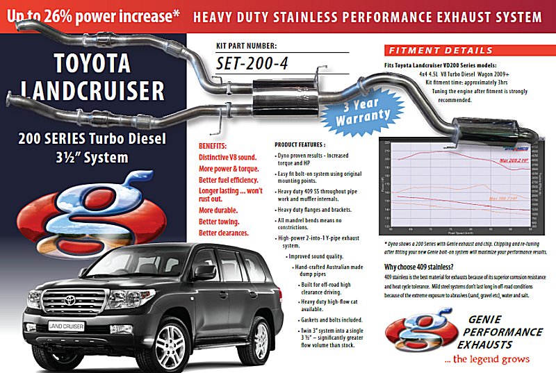 TOYOTA LANDCRUISER 200 SERIES Twin Turbo Diesel 4.5L 4X4 Wagon 3-1/2in system 2009+ 409 Stainless Steel