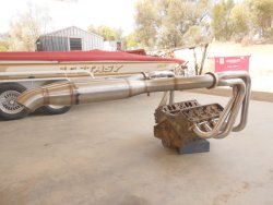 CASTLE HEADERS Custom built Headers for a Big Block Chev in a Speed Boat. Headers are made from Stainless Steel with 2 1/4in Primaries 4in merge-Collectors and 6in Stainless packed Mufflers.