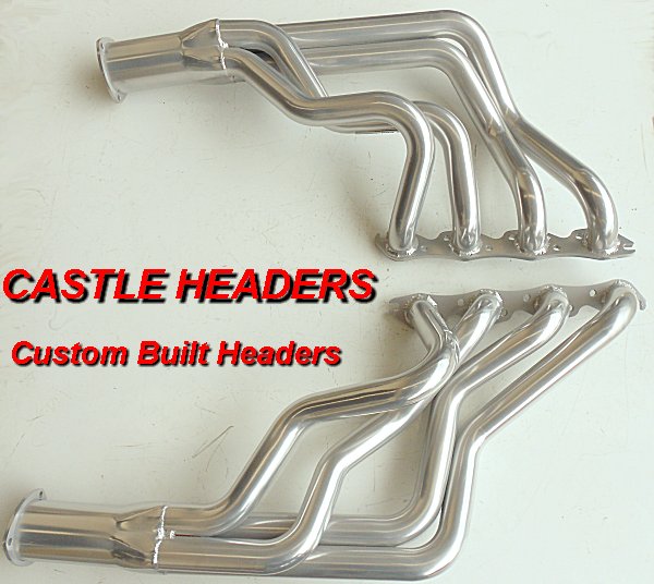 CASTLE HEADERS Custom built Headers for a Holden EFI V8 stroked 383 in a Torana LH. Headers are mandrel bent 4 into 1 design with 1 7/8in Pimaries - 3 1/2in Collectors - 3 bolt flanged with JET-HOT coating